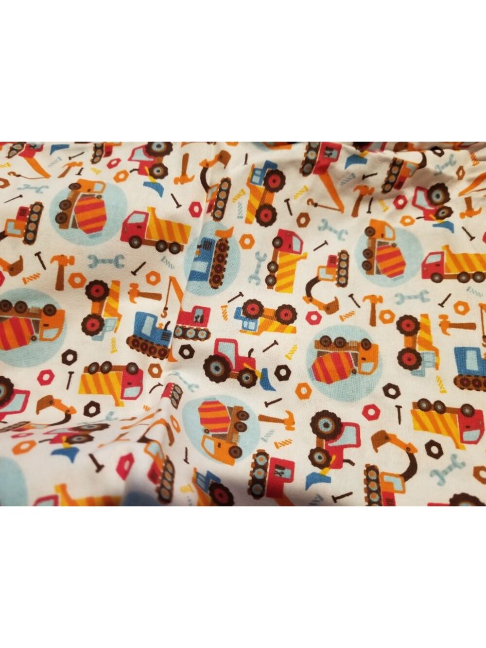 Material Cotton White Fabric Trucks Building Tools Cranes Cement Mixer Nails Ha